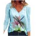 thumbnail image 2 of Kayannuo Fall Tops for Women Clearance Long Sleeve V-Neck Floral Print Womens Blouses and Tops Fashion versatile Miss Tops Printing Casual Loose Blouse T-shirt Tops, 2 of 5