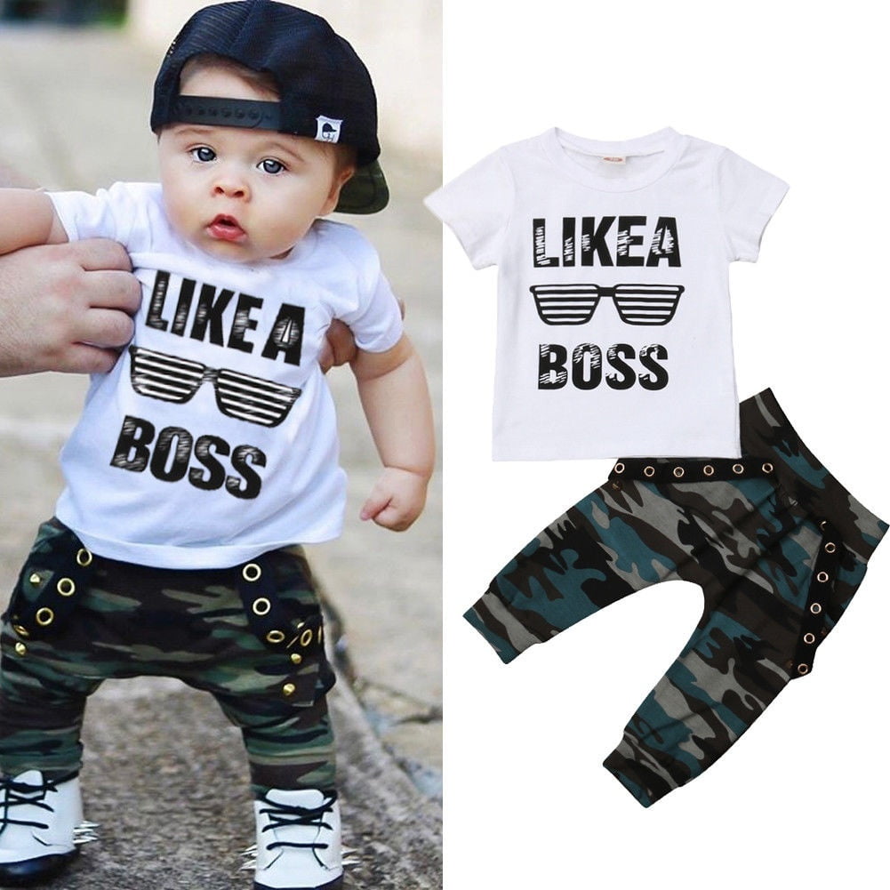 Honganda 2pcs Casual Toddler Baby Boys Hip Hop Tops T Shirt Camo Pants Outfits Set Clothes Other