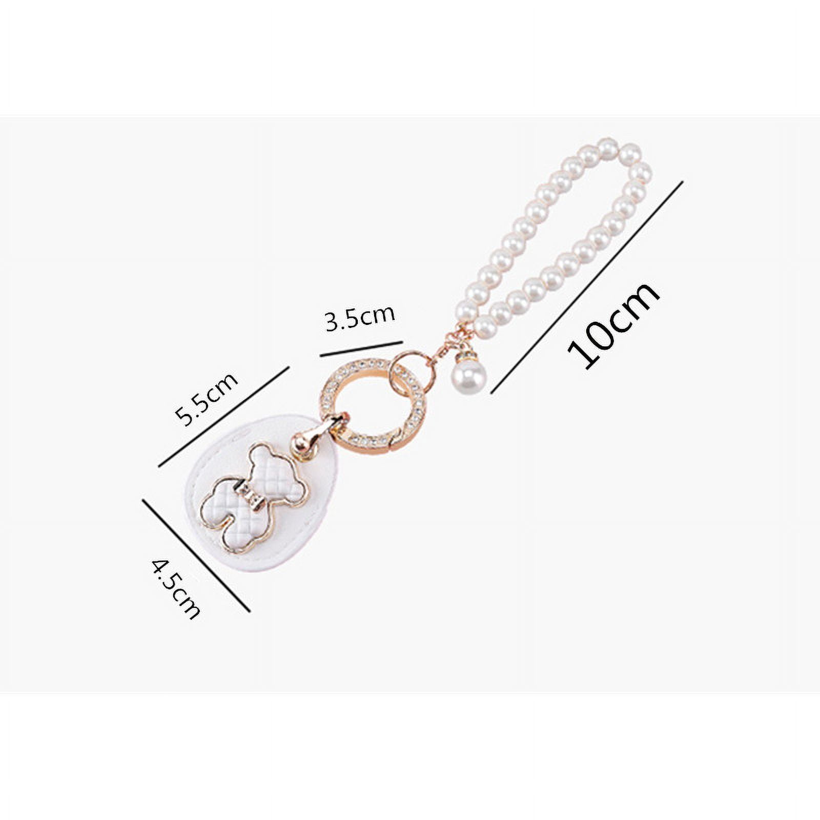 Leather Key Ring Personality Access Control Card Cover Bear Sticker Pearl Chain Keychain for Girl Woman Fashion Gift