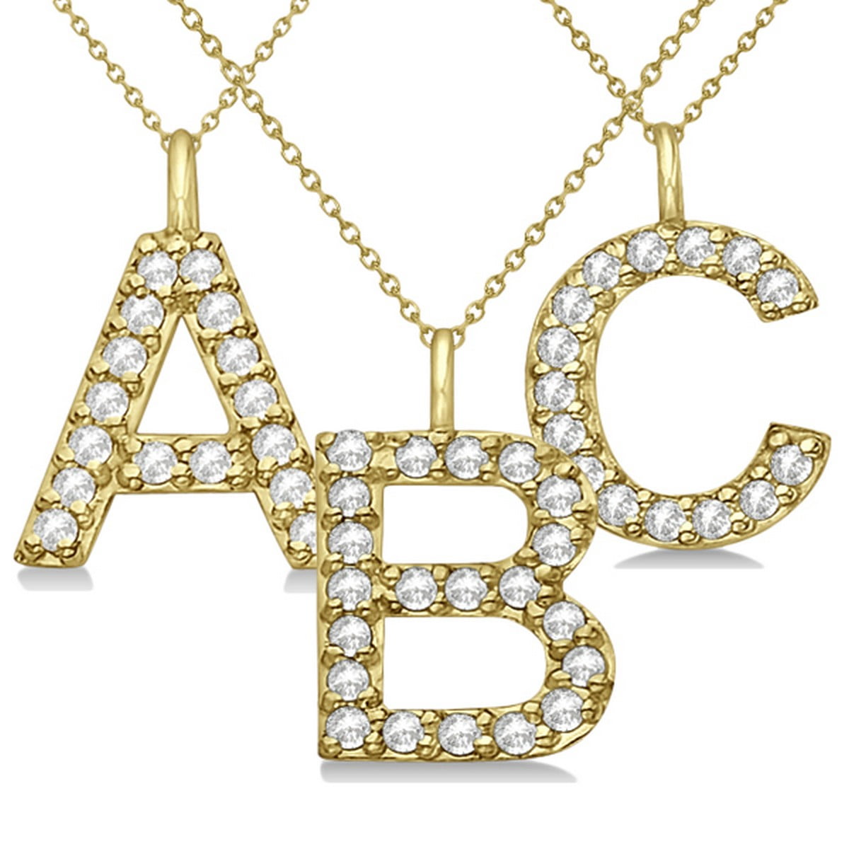Customized block-letter pave diamond initial necklace
