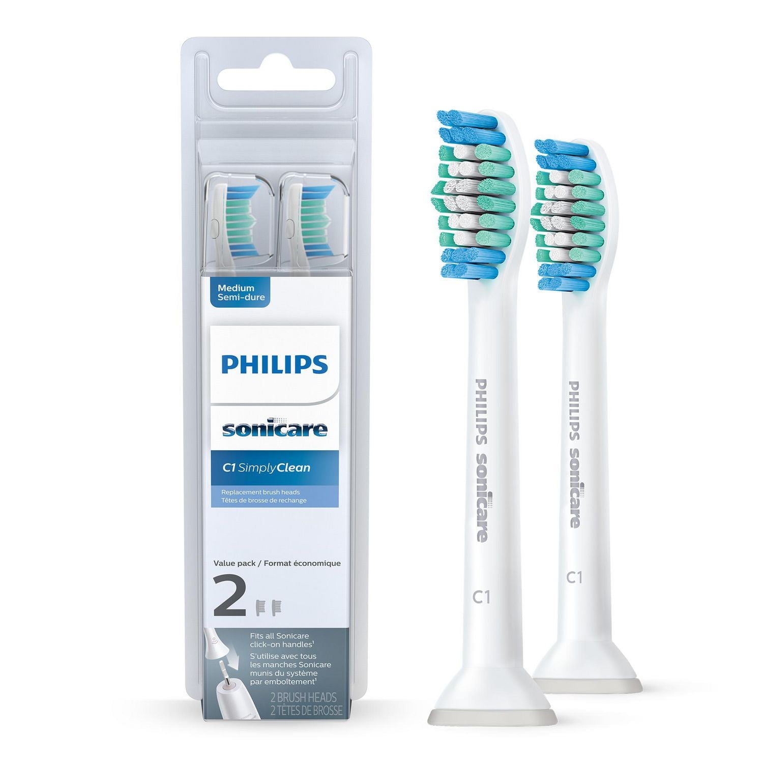 Philips Sonicare Simply Clean replacement toothbrush heads, HX6012/04, 2-pk, Philips Sonicare SimplyClean C1 2pk