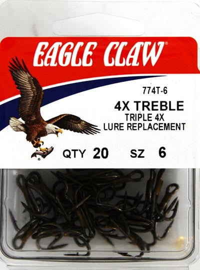 2 Packs Eagle Claw Spring Bronze Soft Bait Treble Fish Hooks Size 6 374 374SBR 
