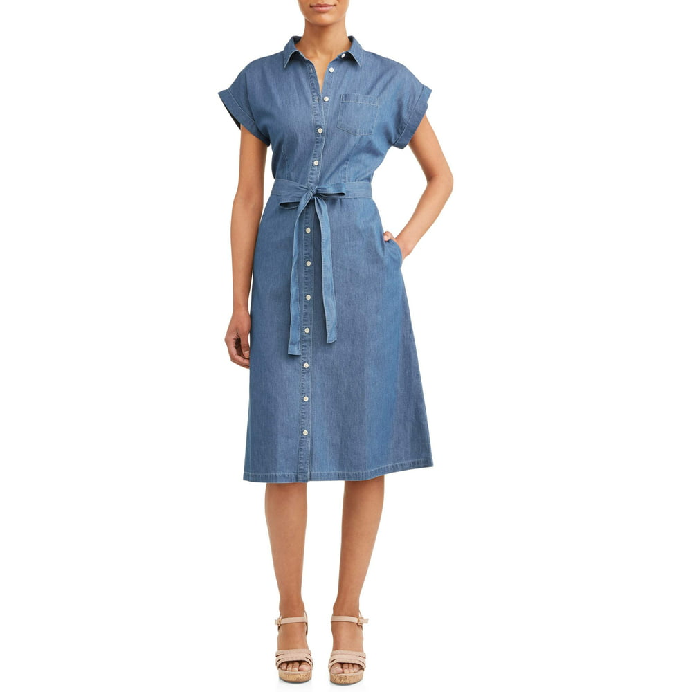 Time and Tru - Time and Tru Women's Belted Midi Shirt Dress with Pocket ...