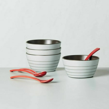 

HEARTH & HAND 8pc Bamboo Melamine Stripes Dessert Bowl & Spoon Set in Light Gray