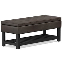Simpli Home Cosmopolitan 44 inch WideTransitional Rectangle Storage Ottoman Bench with Open Bottom in Distressed Brown Faux Leather