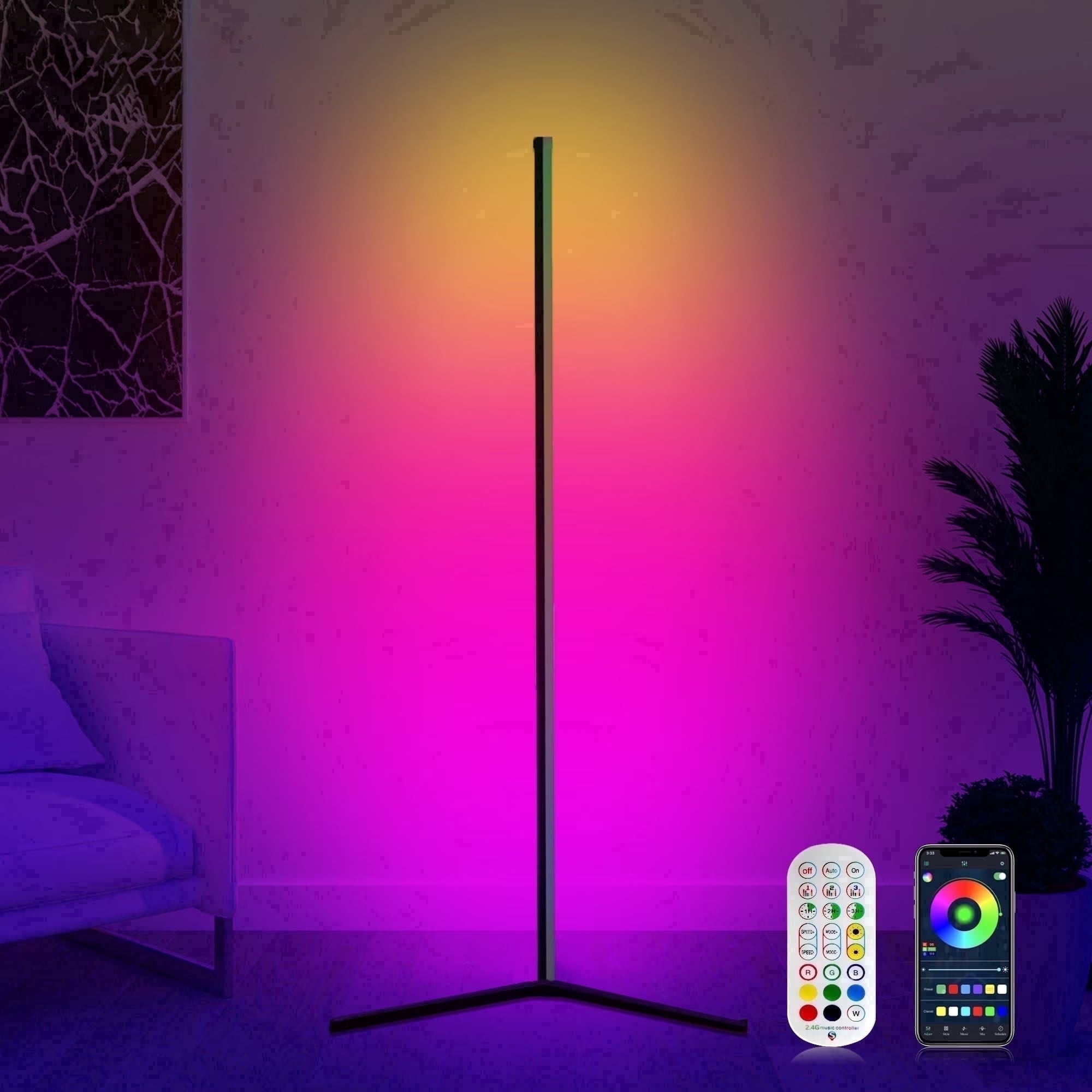 GUPUP Modern LED Floor Lamp, USB Plug-in Music Sync Corner Lamp, APP Remote Control Lamps for Living Room