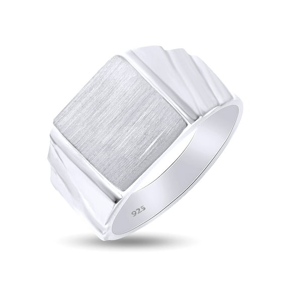 AFFY Men's 14k White Gold Plated Sterling Silver Signet Rings -The Unforgettable Silver Signet Ring, Ring Size- 7