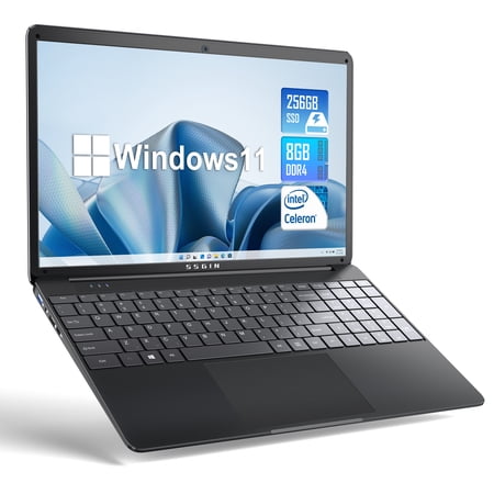 SGIN 15.6" 8gb DDR4 256gb SSD Laptop 1366*768 HD Windows 11 Computer with up to 2.8GHz Intel Celeron