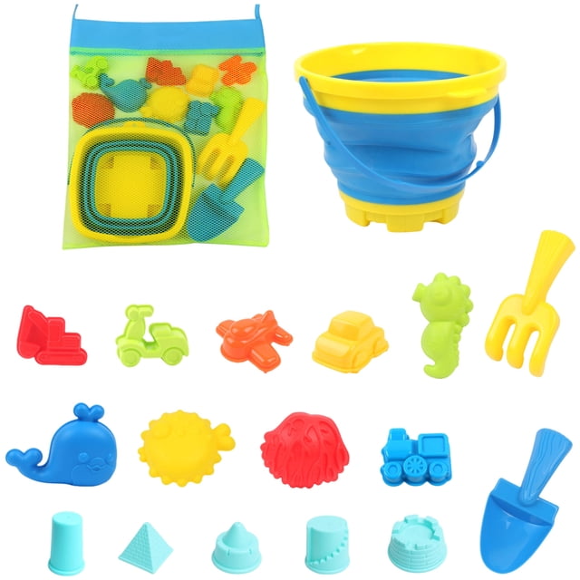 YWIYIUD 13/18PCS Reusable Beach Toy Set with Sand Bucket Shovel and Cute Model for Beach Backyard Park Pool and Outdoor Activities Practical Beach Interactive Toys for Parent and Teens