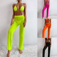 thumbnail image 2 of ENJOYW 3Pcs/Set Licol Dos Lacets Bikini Pantalons Ensemble Réglable Bretelles de Couleur Unie String Perspective Pantalon 3pcs Ensemble pour, 2 of 7
