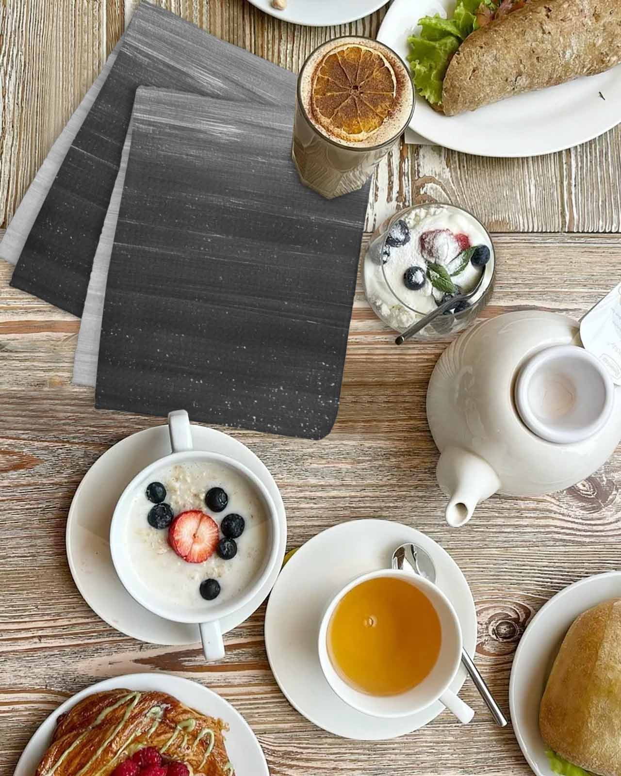 Grey Ombre Hand Towels Set, Waffle Weave Kitchen Towels 2 Pieces, Modern Abstract Art Ocean Oil Painting Microfiber Hair Face Bath Tea Towel Absorbent Quick Drying Cleaning Dish Cloths 15.7"x23.6"