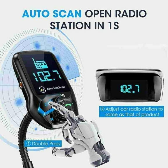 VIVIDCRAFT Black Bluetooth Car Fm Transmitter Mp3 Player Hands-Free Radio Adapter Kit Usb Charger