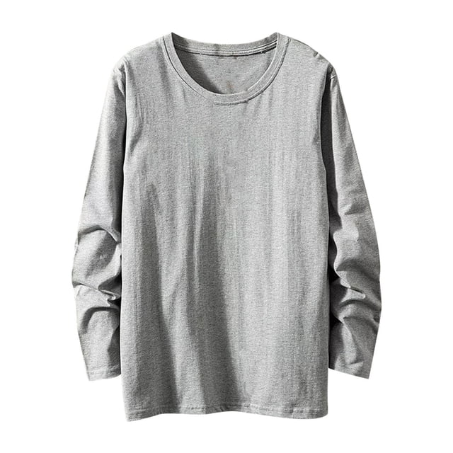 Jalioing T-Shirt en Coton pour Hommes Uni à Manches Longues Col Ras du Cou T-Shirt Basique Décontracté Ample Mode Chemises Hauts