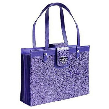 Embossed Fashion Tote - fashion embossed paisley flower file organizer tote with classy purple faux leather