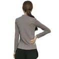 thumbnail image 6 of Hanerdun Womens Workout Athletic Shirts 1/4 Zip Pullover Yoga Tops Long Sleeve Slim Fit Brown L, 6 of 9