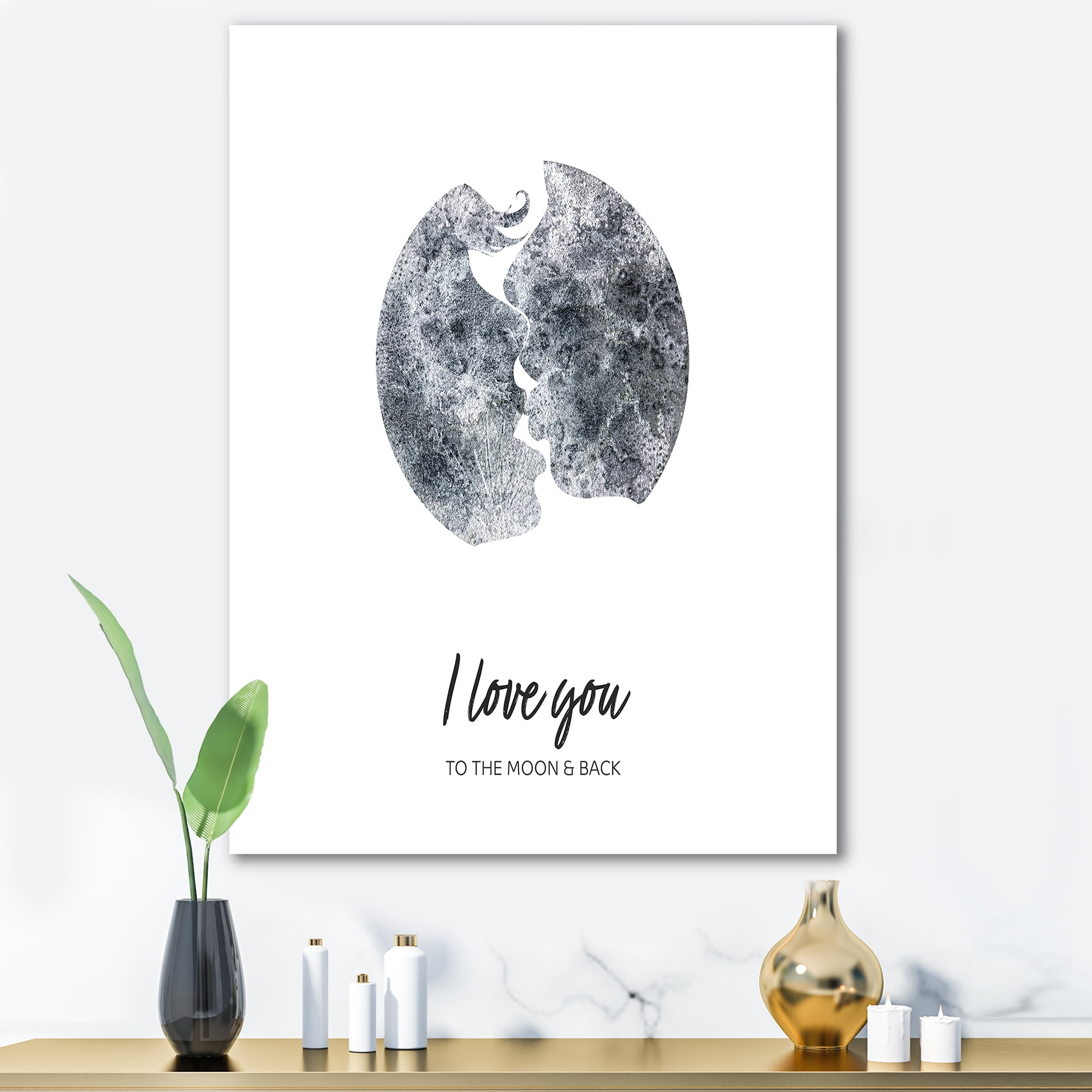 Designart ' Kiss of Two Lovers In Romantic Moon Shape ' Modern Canvas Wall Art Print