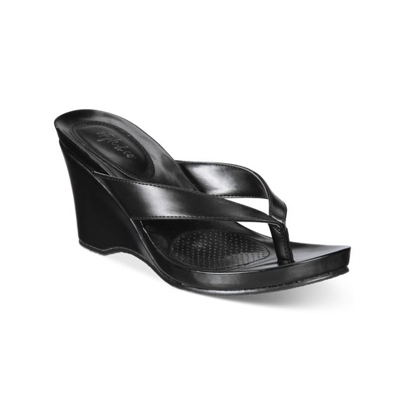 STYLE & COMPANY Womens Black 1/2" Platform Padded Chicklet Round Toe Wedge Slip On Thong Sandals Shoes 6.5 M