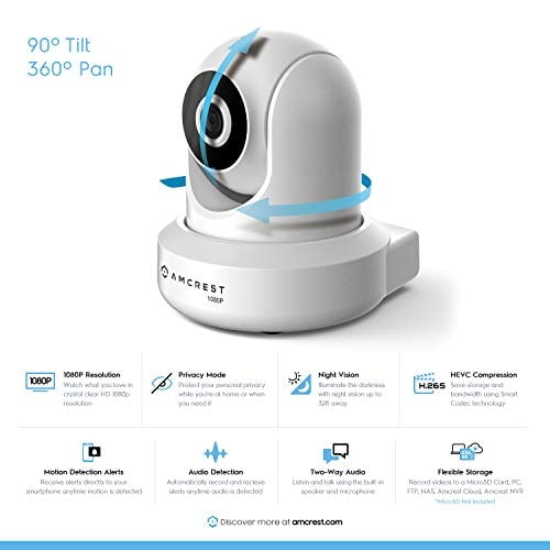 AMCREST 1080P Cámara de seguridad WiFi 2MP Cámara IP inalámbrica IP2M-841W blanco