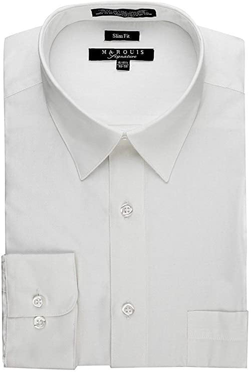 Marquis Men's Long Sleeve Slim Fit Solid Dress Shirt -White-17.5 6-7 ...