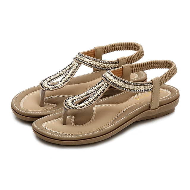 Las señoras de las mujeres del verano que tejen las sandalias planas cristalinas calzan los zapatos casuales de la playa Wmkox8yii shjk4245