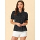 thumbnail image 2 of Blusa de Gasa con Cuello Peter Pan y Manga Corta con lunares Allegra K Negro XL, 2 of 6