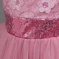 thumbnail image 6 of Girls Mini Gown Sequin Embroidery Flower Ruffle Sleeve Cinched A-Line Tutu Princess Dress Kids Elegant Fluffy Mesh Layered Dresses Pink 11-12 Years, 6 of 7