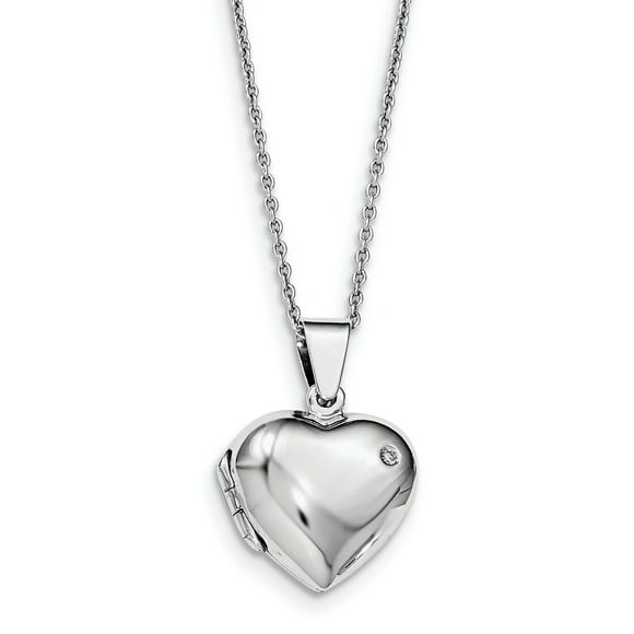 SS White Ice Diamond Heart Locket Pendant Necklace 18 Inch
