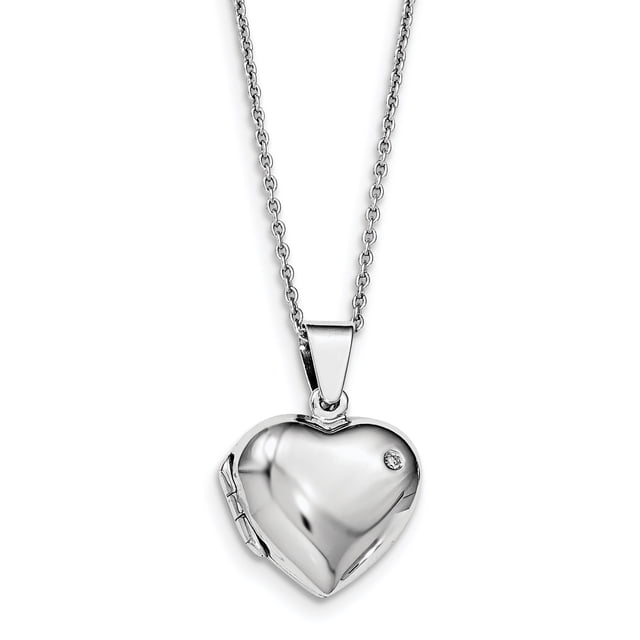 SS White Ice Diamond Heart Locket Pendant Necklace 18 Inch