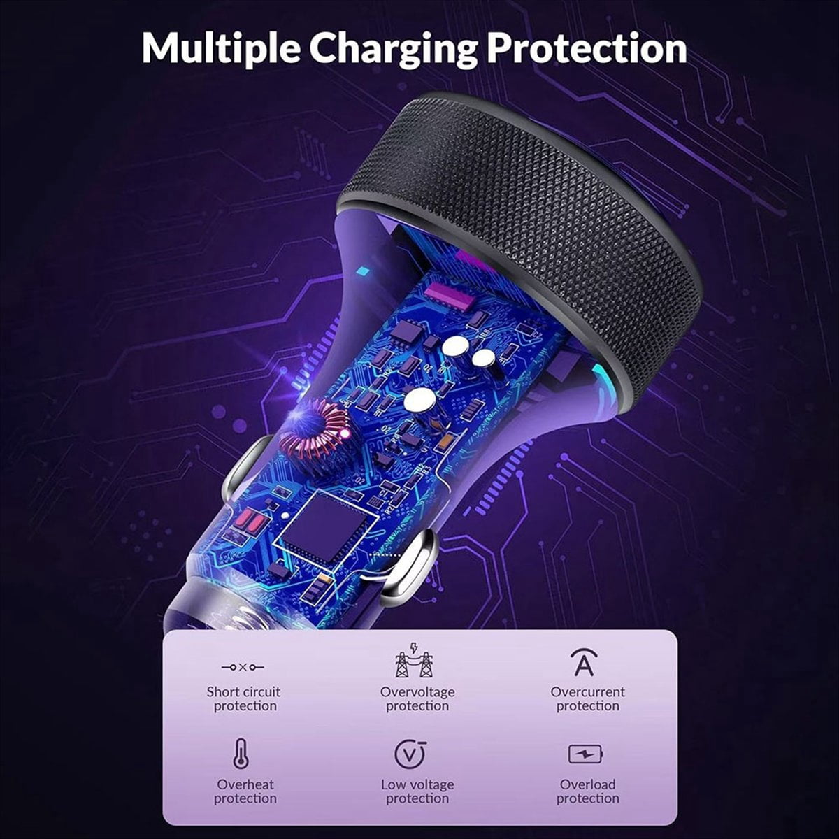 USB C Car Charger, 4-Port 90W Dual USB-C & USB-A Car Charger Adapter with Light PD/QC Multi Port Fast Charging Adapter