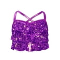 thumbnail image 3 of Haitryli Big Girls Jazz Dance Shirt Shiny Glittery Sequins Sleeveless Halter Crisscross Back Metallic Crop Top Purple 16, 3 of 5