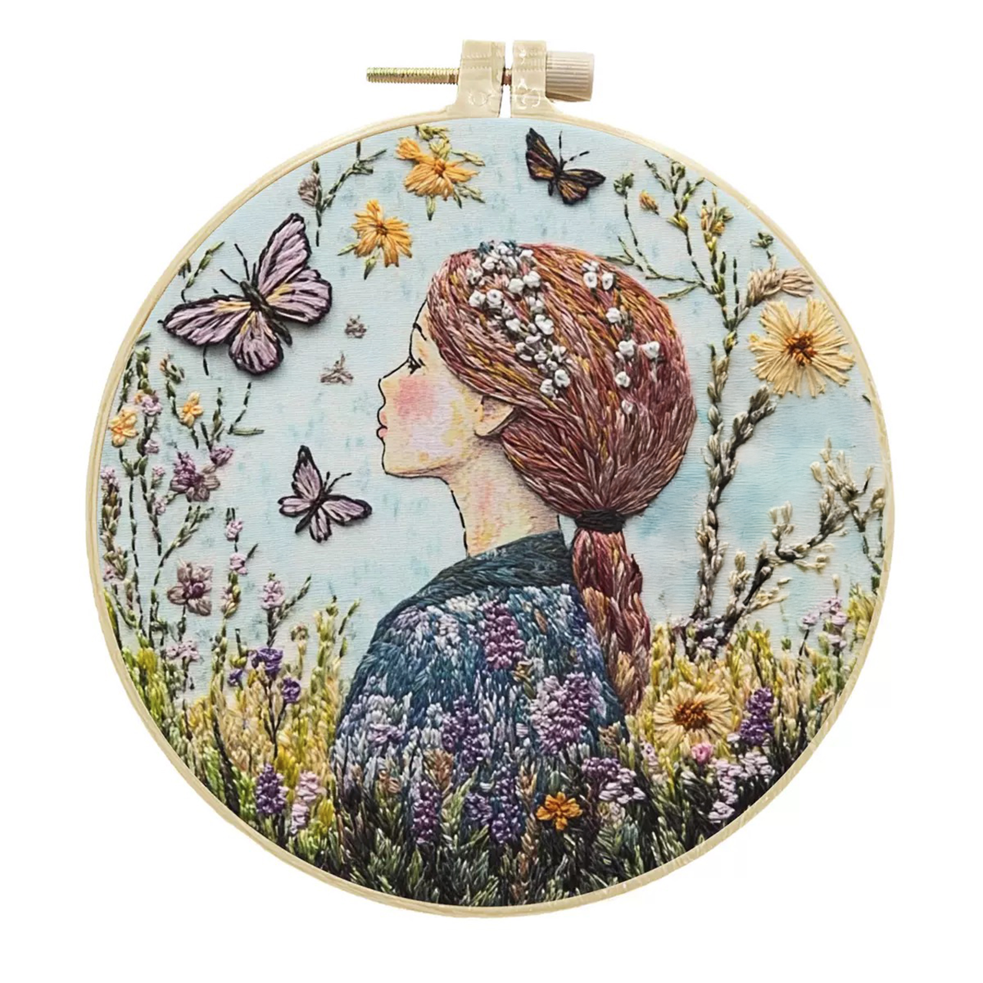 6‑Pack Flower Girl Embroidery Kits for Beginners DIY Floral Cross Stitch Set with Hoops and Threads Gift for Room Decor Tote or Apparel