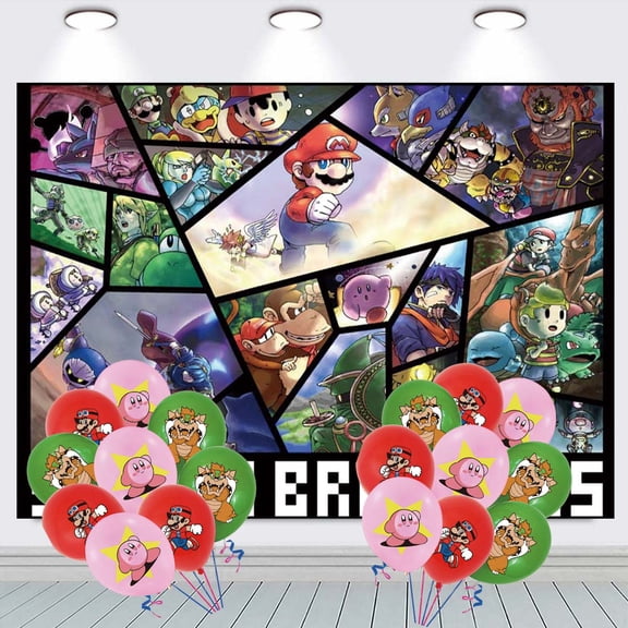 Super Smash Bros Party Decorations Balloons Taspestry Backdrop Banner Wall Decor Background Poster Decor Supplies