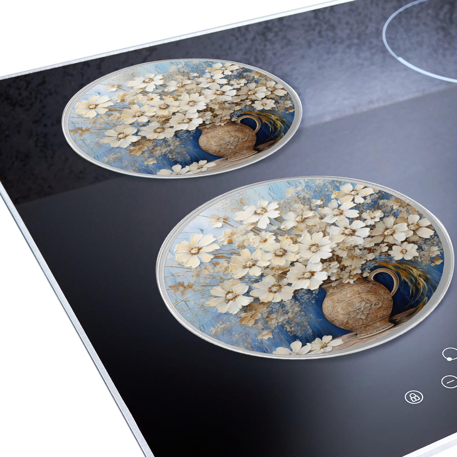 Round Stove Burner Covers 4 Pcs Metal Electric Stove Burner Covers 8Inch And 10Inch ,Blue Flowers in A Bouquet floral beautiful