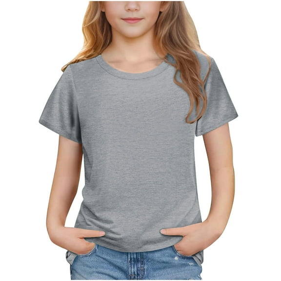 Taqqpue Girls Short Sleeve T Shirts Kids Casual Crewneck Summer Tops Loose Solid Cute Comfy Basic Shirts 3-14 Years
