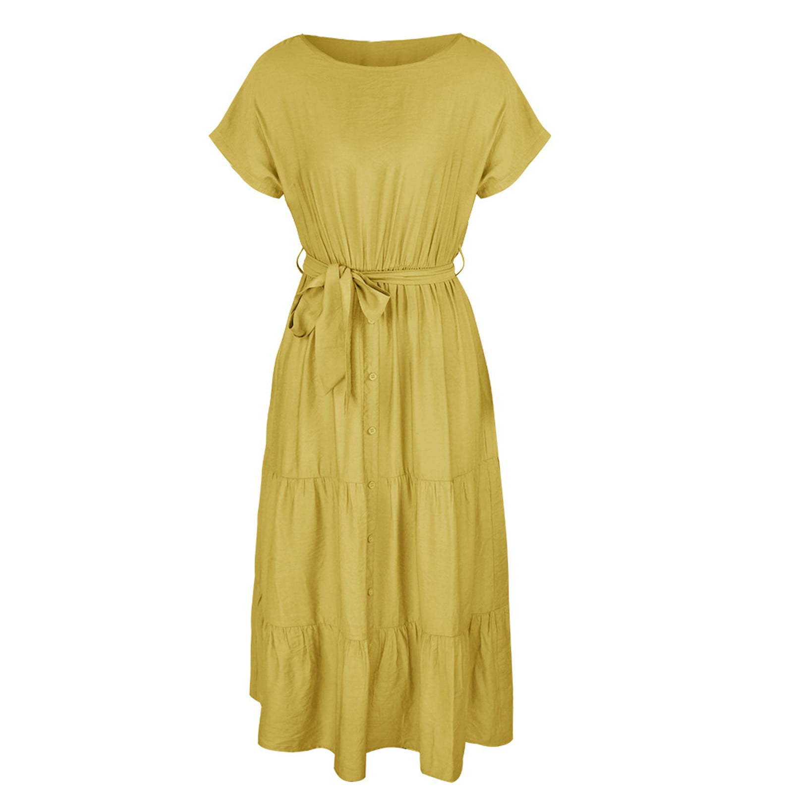oosten salaris Rood TANGNADE Women's Fashion Solid Color Casual Close Waist Short Sleeve Round  Neck Dress - Walmart.com