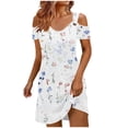 thumbnail image 4 of Danhjin White38 Women's Summer Sundress V Neck Sleeveless Floral Dresses Elastic Waist Ruffles Casual LooseTank Dresses, 4 of 6