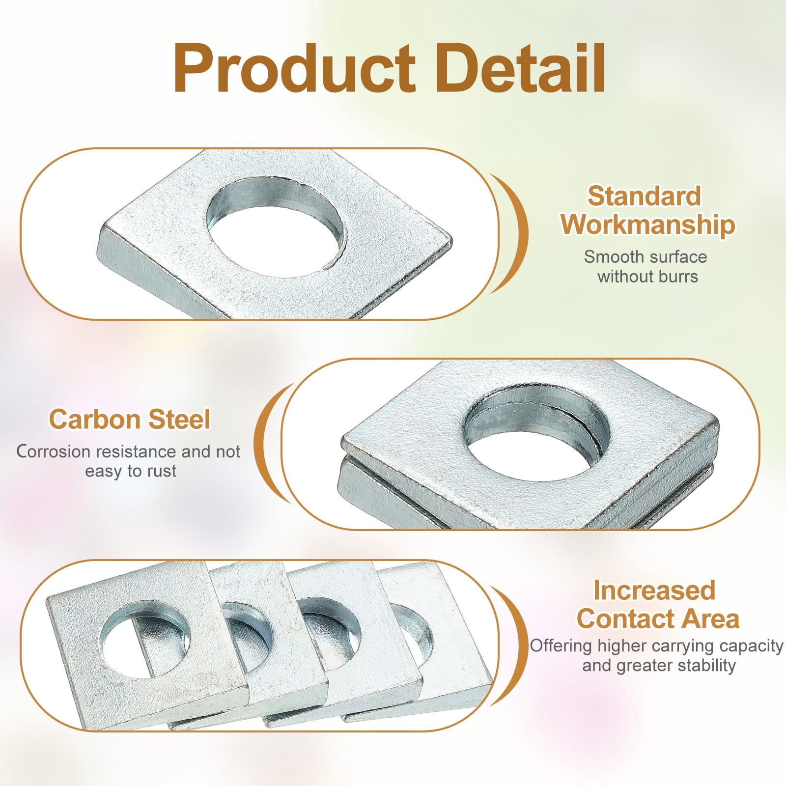 15pcs Beveled Square Washers, M16x35mm Square Beveled Washers Bearing Strut Plate Flat Pad Spacer Carbon Steel for 16mm Bolts Wedge Shim Leveling Fastener Nut Bolt Gasket, Silver