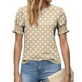 thumbnail image 4 of DAFPZW Women's Polka Dots Shirt Short Puff Sleeve Vintage Button Up Tees Crew Neck Blouse Tops, 4 of 6