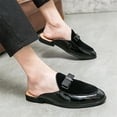 thumbnail image 7 of Men's Bowtie Patent Leather Slip-On Mules Slippers,Flats Stylish Formal Backless Loafers Work Slides Casual Half Loafers Sandals, 7 of 7