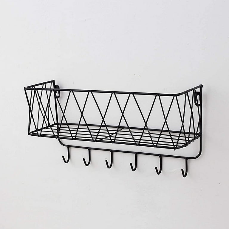 Wall Shelf Floating Shelf With Metal Grid, Wall Shelf With Hooks, Towel  Holder, Wall Coat Rack Floating Home Decor 