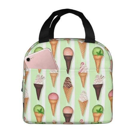 Insulated Lunch Bag for Women Men - Summer Ice Cream Green Leakproof Cooler Lunch Box for Women Men  Lunch Tote Bags for Work School Picnic Travel