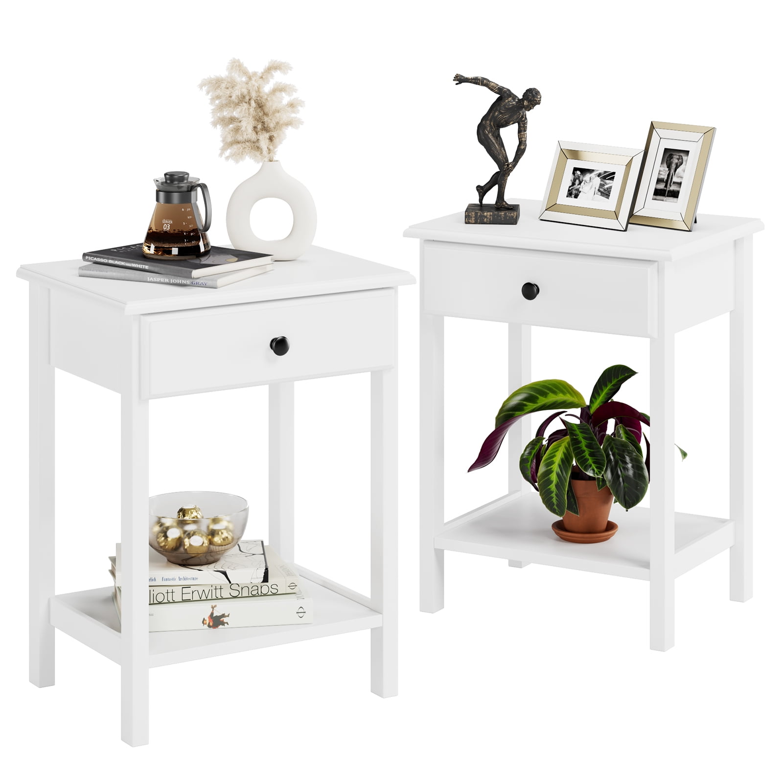 Homfa White End Table, Small Coffee Table with Gold Metal Frame, Square  Side Table Nightstand for Living Room Bedroom