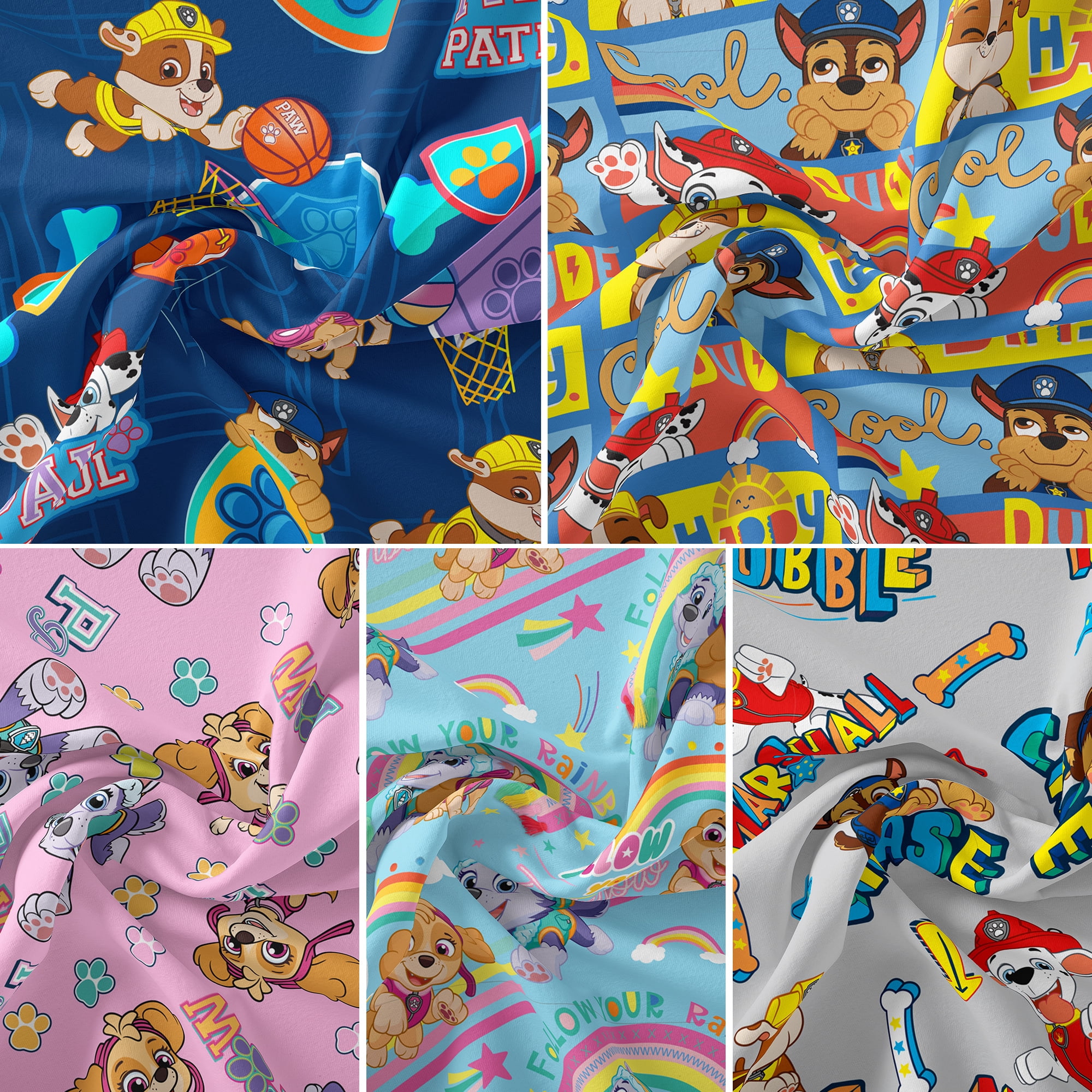 (3 pack) Paw Patrol 18" x 21" 100% Cotton, Blue, for Quilting & Sewing, 5 Pieces
