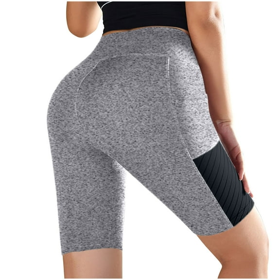Mwjwdo Biker Shorts Women Tummy Control with Pockets High Waisted Yoga Running Workout Yoga Spandex Compression Shorts Gray S
