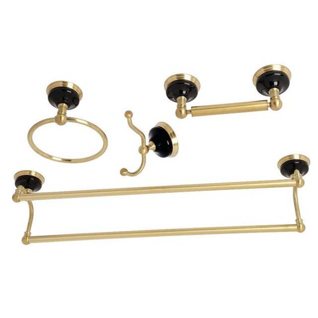Water Onyx Bathroom Accessory Set, Brushed Brass - 4 Piece