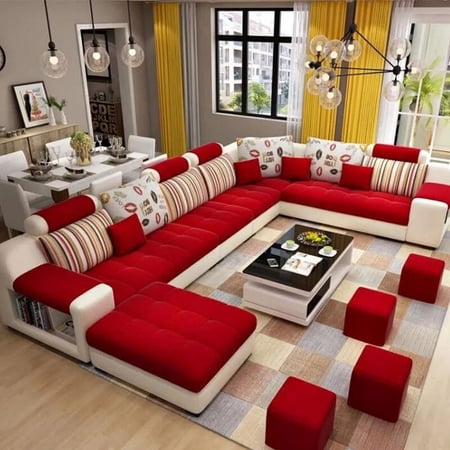 Hot Sale Living Room Fabric U Shape 7 Seater Furniture Sofa Nordic Set Luxury Modern Sofas