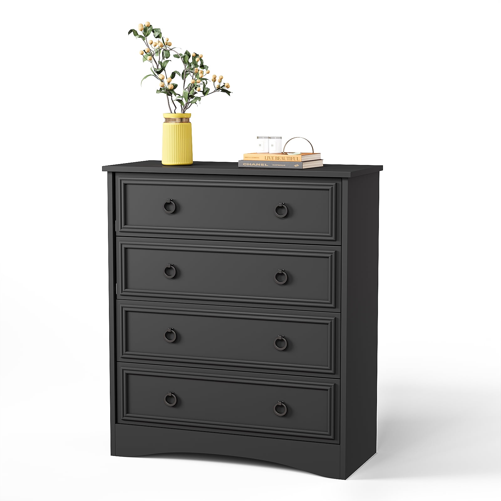 Holliwill Modern Drawer Dresser for Living Room, Bedroom, Hallway, Dresser Chest with 4 Drawers, Black