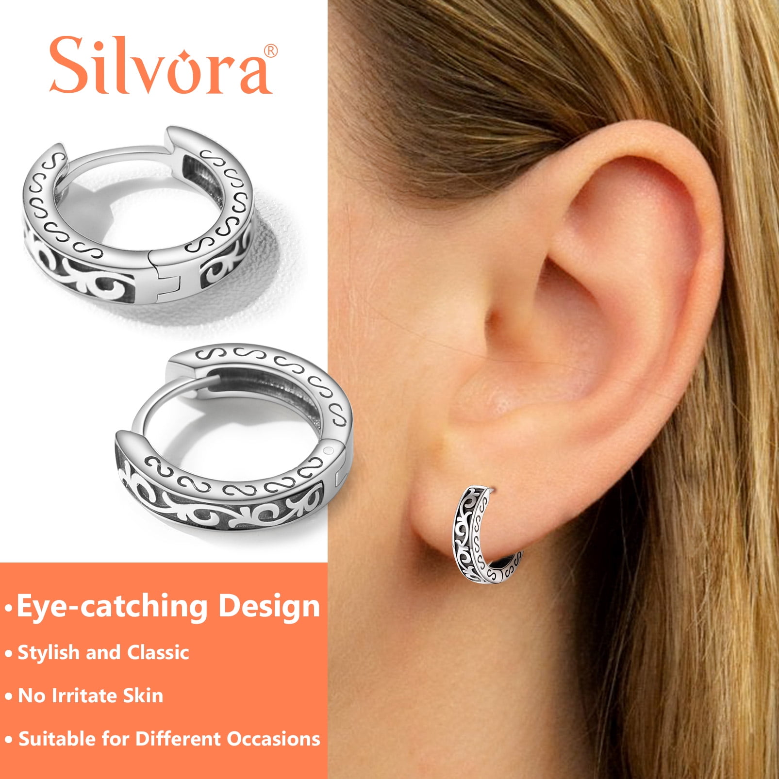 Silvora Small Celtic Knot Hoop Earring 925 Sterling Silver Huggie