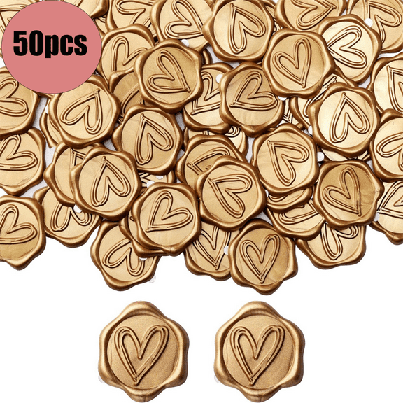50PCS Heart pattern Wax Seal Stickers Self-Adhesive Wedding Invitation Envelope Seal Gold Stickers