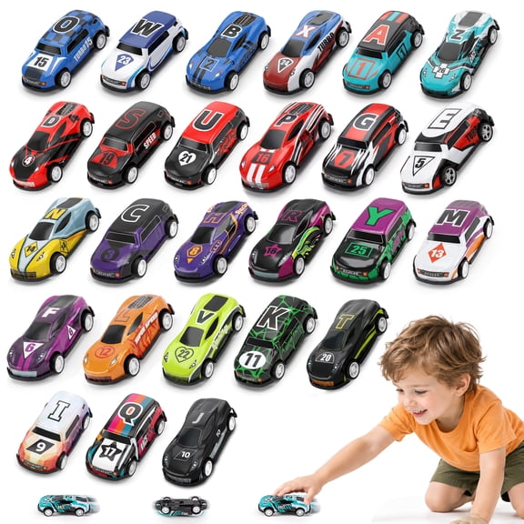 Flooyes 26PCS Mini Car Toy Set, Pull Back Car Set with Scene Mat and Matching Map, Birthday Gift Toys for Kids Boys 3 4 5 6 Years Old